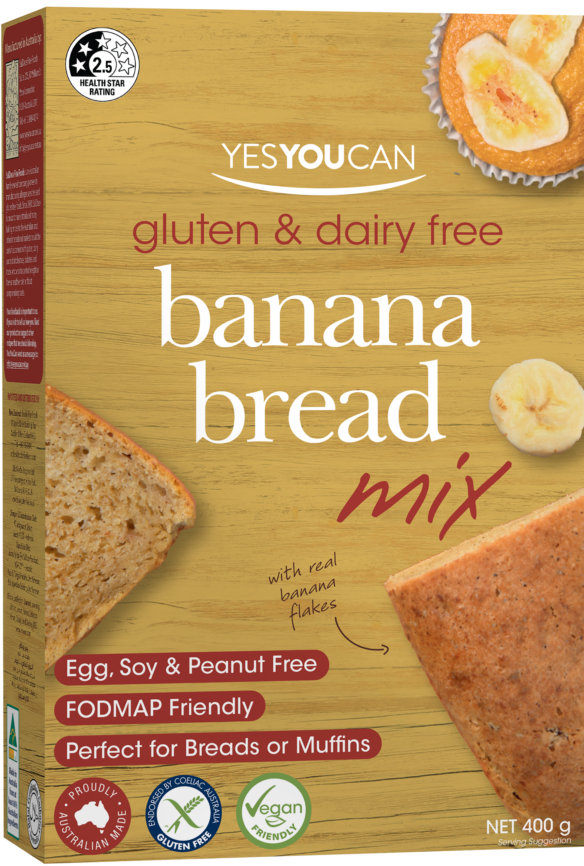 banana bread vegan gluten dairy free egg soy peanut low fodmap muffin real yesyoucan